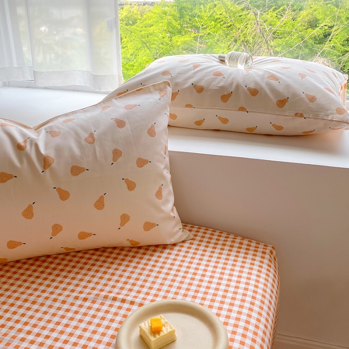 91家纺网 家纺一手货源 找家纺 田野 2022新款13372全棉小清新印花四件套 梨落