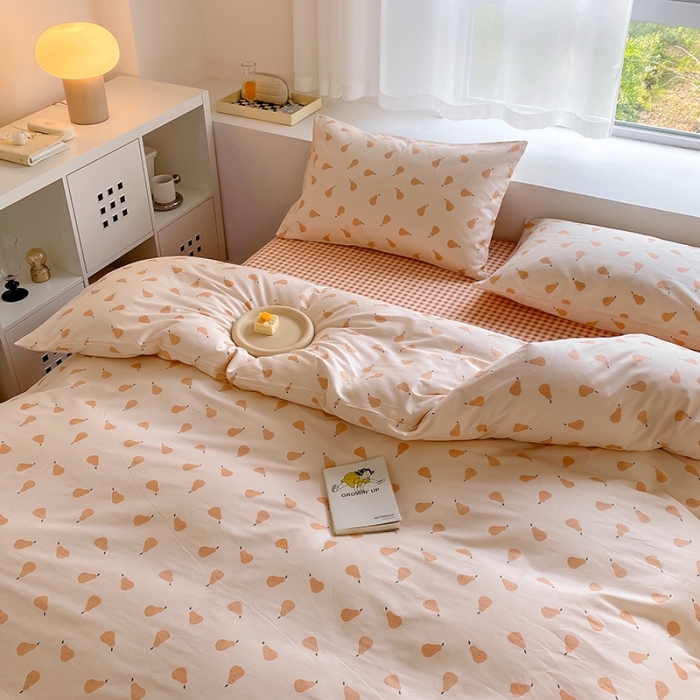 91家纺网 家纺一手货源 找家纺 田野 2022新款13372全棉小清新印花四件套 梨落