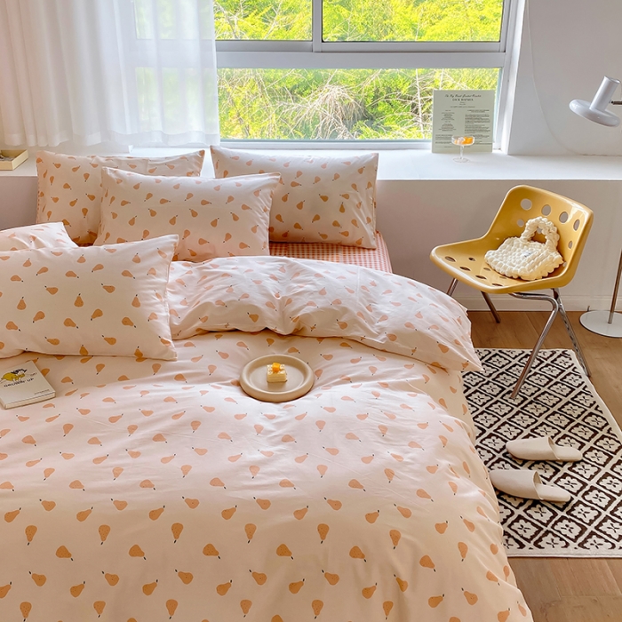 91家纺网 家纺一手货源 找家纺 田野 2022新款13372全棉小清新印花四件套 梨落