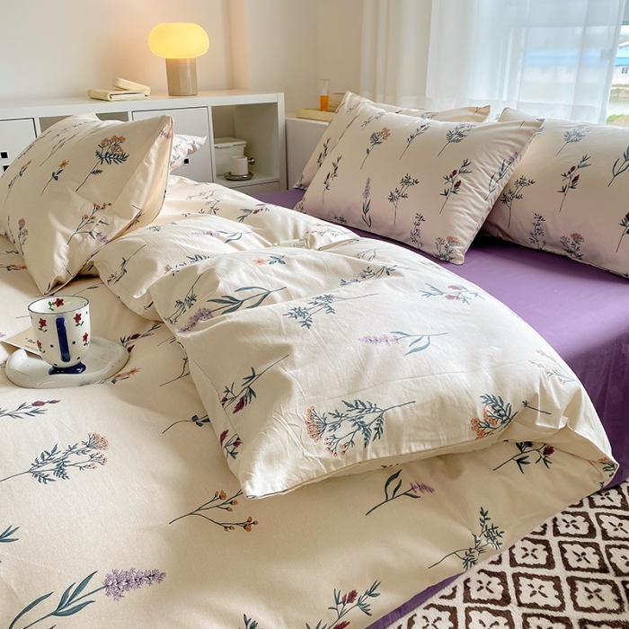 91家纺网 家纺一手货源 找家纺 田野 2022新款13372全棉小清新印花四件套 摇曳