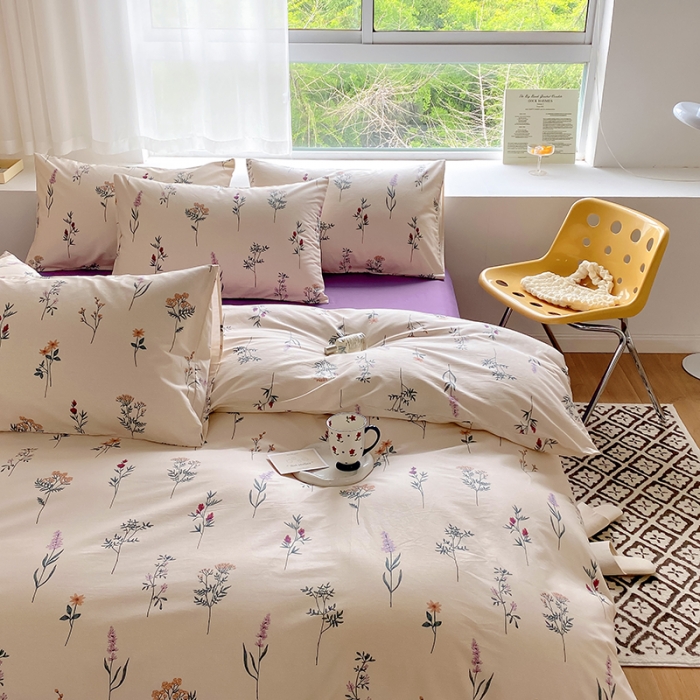 91家纺网 家纺一手货源 找家纺 田野 2022新款13372全棉小清新印花四件套 摇曳