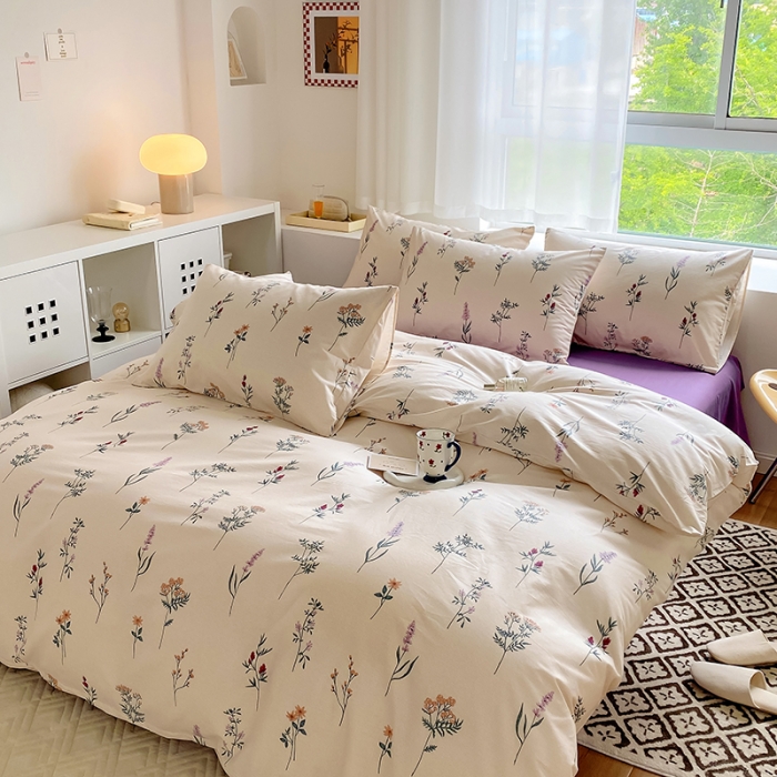 91家纺网 家纺一手货源 找家纺 田野 2022新款13372全棉小清新印花四件套 摇曳