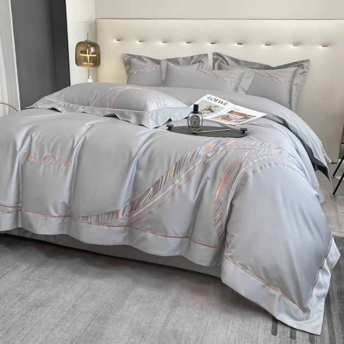 91家纺网 家纺一手货源 找家纺 200支新款长绒棉宽边刺绣四件套