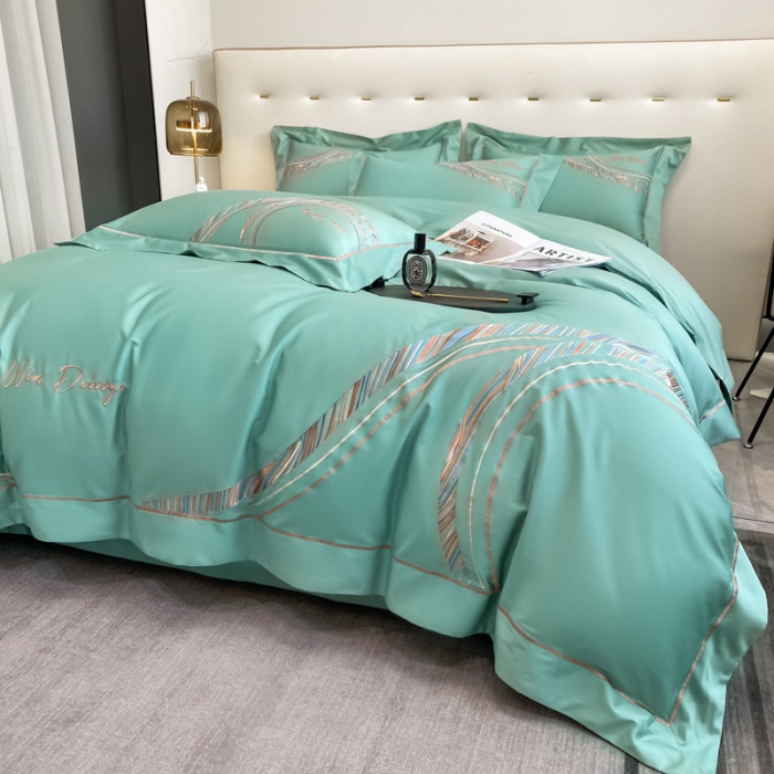 91家纺网 家纺一手货源 找家纺 200支新款长绒棉宽边刺绣四件套