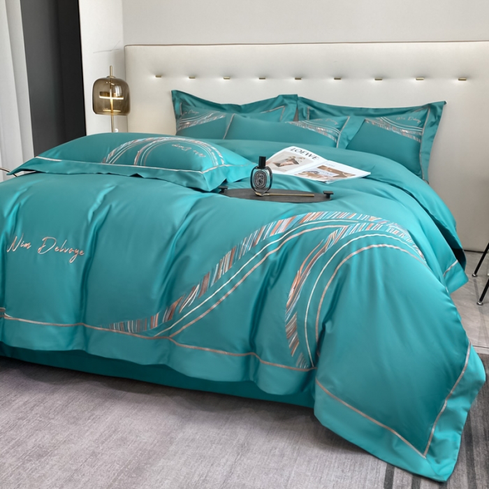 91家纺网 家纺一手货源 找家纺 200支新款长绒棉宽边刺绣四件套