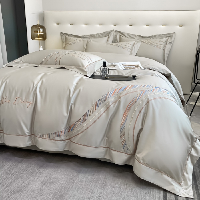 91家纺网 家纺一手货源 找家纺 200支新款长绒棉宽边刺绣四件套