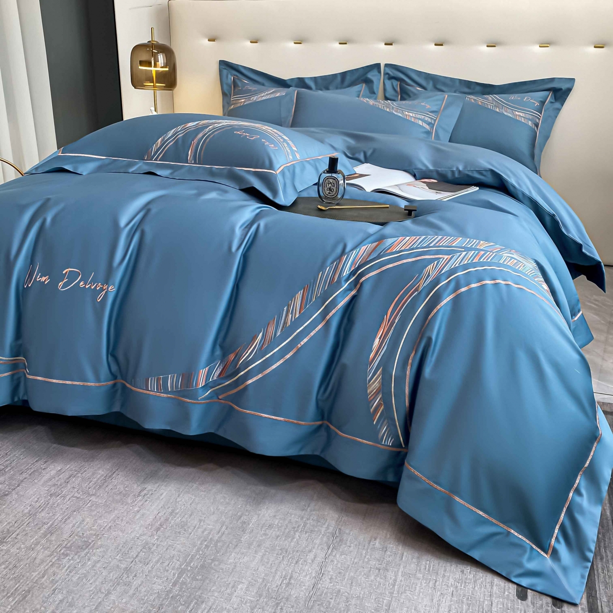 91家纺网 家纺一手货源 找家纺 200支新款长绒棉宽边刺绣四件套