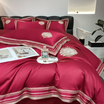 200支新款长绒棉宽边刺绣四件套