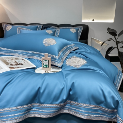 200支新款长绒棉宽边刺绣四件套