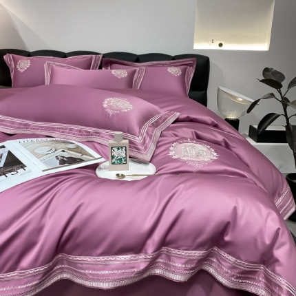 200支新款长绒棉宽边刺绣四件套