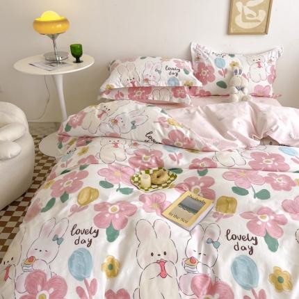 91家纺网 家纺一手货源 找家纺 （总）盛馨 2023新款小清新北欧风精梳棉全棉四件套床笠套件