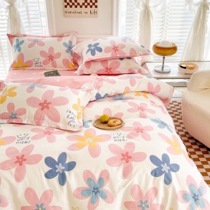 91家纺网 家纺一手货源 找家纺 （总）盛馨 2023新款小清新北欧风精梳棉全棉四件套床笠套件