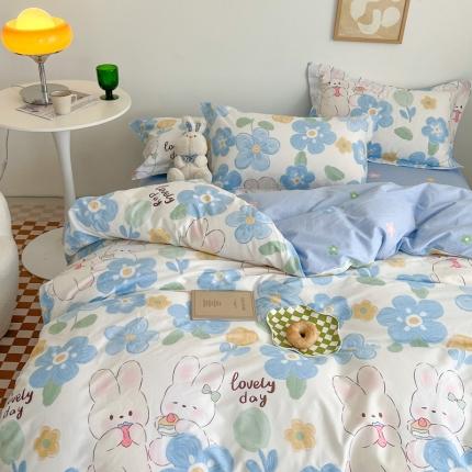 91家纺网 家纺一手货源 找家纺 （总）盛馨 2023新款小清新北欧风精梳棉全棉四件套床笠套件