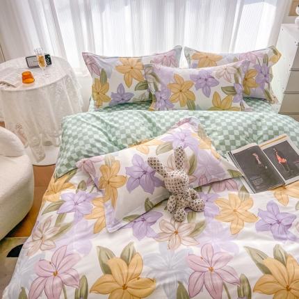 91家纺网 家纺一手货源 找家纺 （总）盛馨 2023新款小清新北欧风精梳棉全棉四件套床笠套件