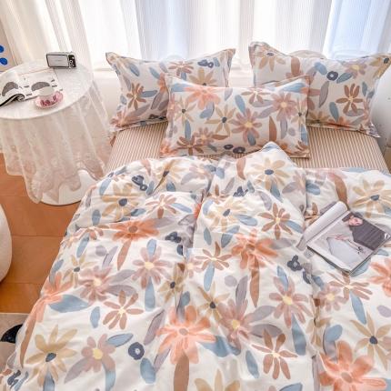 91家纺网 家纺一手货源 找家纺 （总）盛馨 2023新款小清新北欧风精梳棉全棉四件套床笠套件