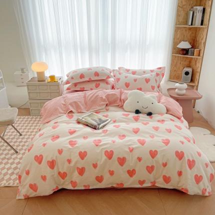 91家纺网 家纺一手货源 找家纺 （总）盛馨 2023新款小清新北欧风精梳棉全棉四件套床笠套件