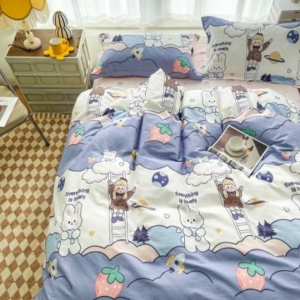 91家纺网 家纺一手货源 找家纺 （总）盛馨 2023新款小清新北欧风精梳棉全棉四件套床笠套件