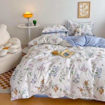 91家纺网 家纺一手货源 找家纺 （总）盛馨 2023新款小清新北欧风精梳棉全棉四件套床笠套件