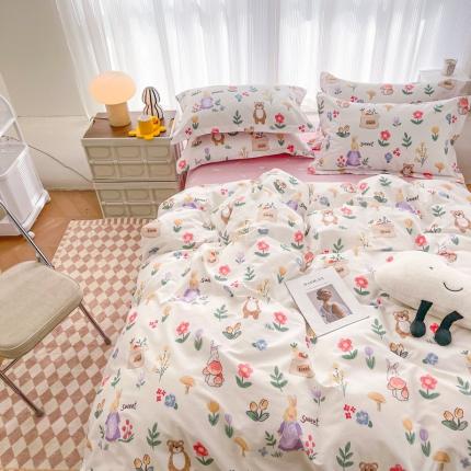 91家纺网 家纺一手货源 找家纺 （总）盛馨 2023新款小清新北欧风精梳棉全棉四件套床笠套件