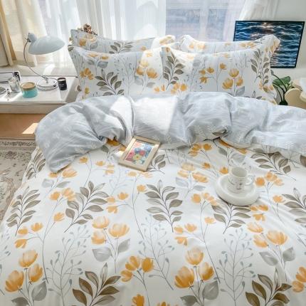 91家纺网 家纺一手货源 找家纺 （总）盛馨 2023新款小清新北欧风精梳棉全棉四件套床笠套件