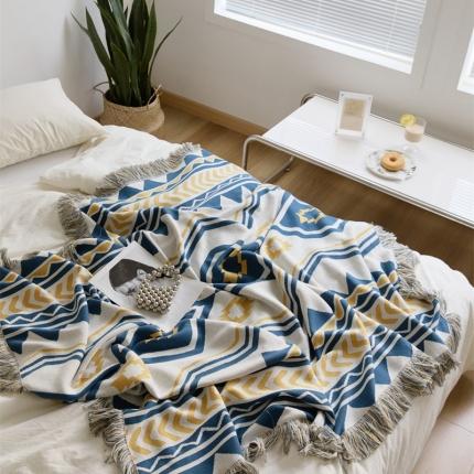 91家纺网 家纺一手货源 找家纺 暖绵绵 新款纯棉波西米亚风多功能盖毯-安瑞莎 安瑞莎-蓝黄