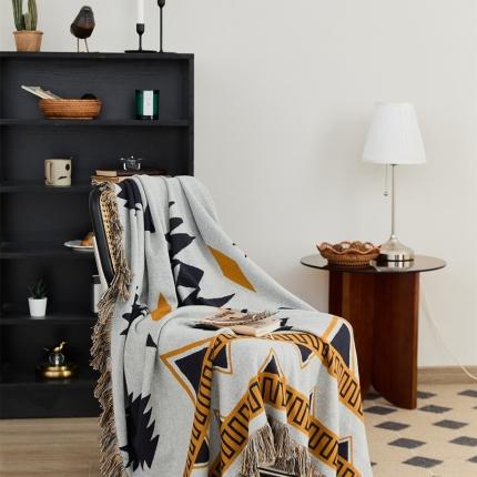 91家纺网 家纺一手货源 找家纺 暖绵绵 新款纯棉波西米亚多功能盖毯休闲毯-罗微 罗微-烟灰黄