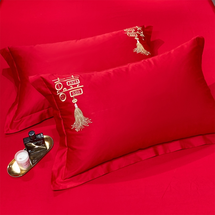 91家纺网 家纺一手货源 找家纺 用心 2022新款磨毛刺绣婚庆四件套 今生缘