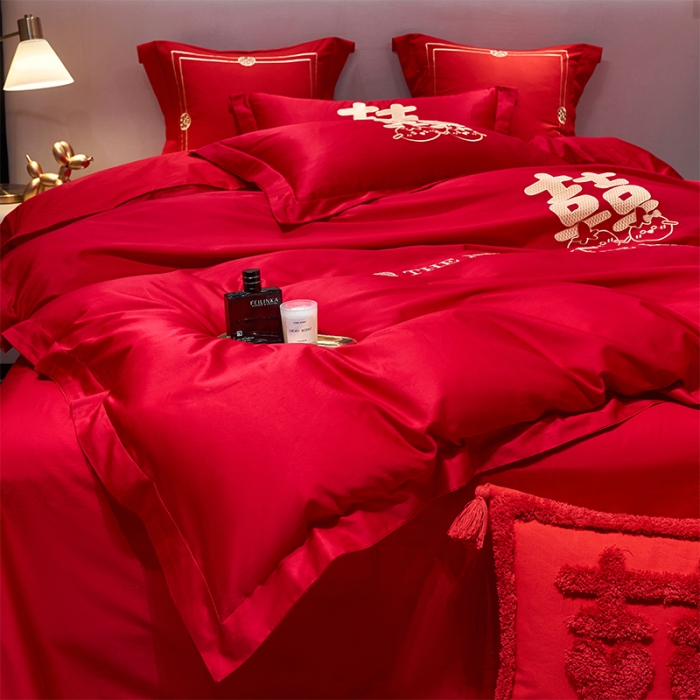 91家纺网 家纺一手货源 找家纺 用心 2022新款磨毛刺绣婚庆四件套 甜蜜love