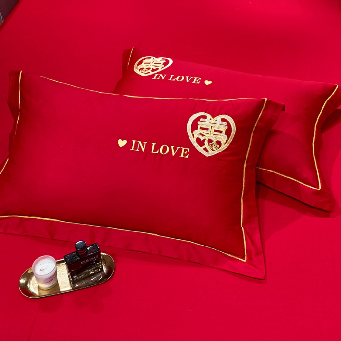 91家纺网 家纺一手货源 找家纺 用心 2022新款磨毛刺绣婚庆四件套 喜迎圆满