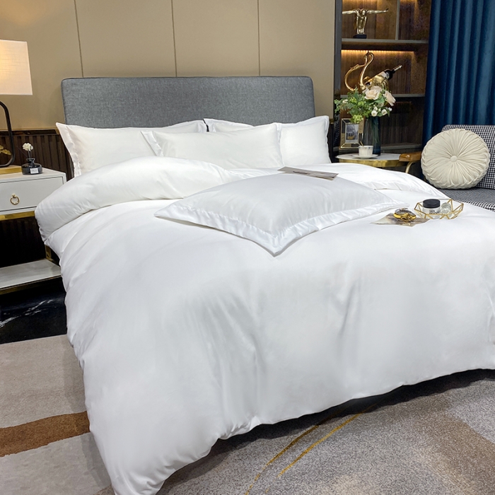 91家纺网 家纺一手货源 找家纺 曼谷纯白宾馆四件套五星级酒店布草名宿白色床上用品可定制简约白