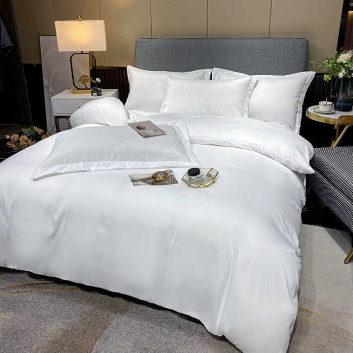 91家纺网 家纺一手货源 找家纺 曼谷纯白宾馆四件套五星级酒店布草名宿白色床上用品可定制简约白