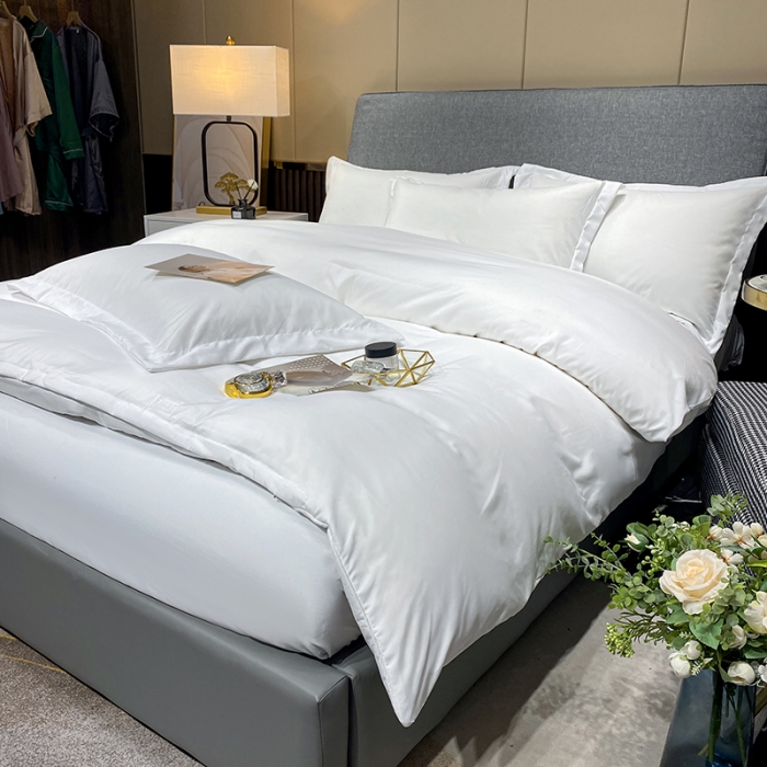 91家纺网 家纺一手货源 找家纺 曼谷纯白宾馆四件套五星级酒店布草名宿白色床上用品可定制简约白