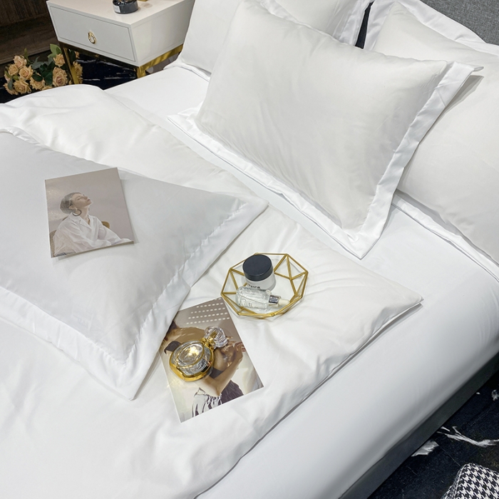 91家纺网 家纺一手货源 找家纺 曼谷纯白宾馆四件套五星级酒店布草名宿白色床上用品可定制简约白