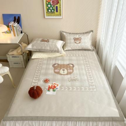 时年 2022新款全工艺环保数码印花高品质水洗冰丝凉席 爱心熊