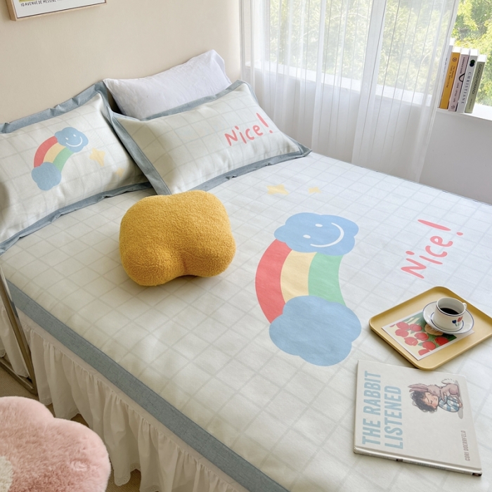 91家纺网 家纺一手货源 找家纺 时年 2022新款全工艺环保数码印花高品质水洗冰丝凉席 彩虹心情