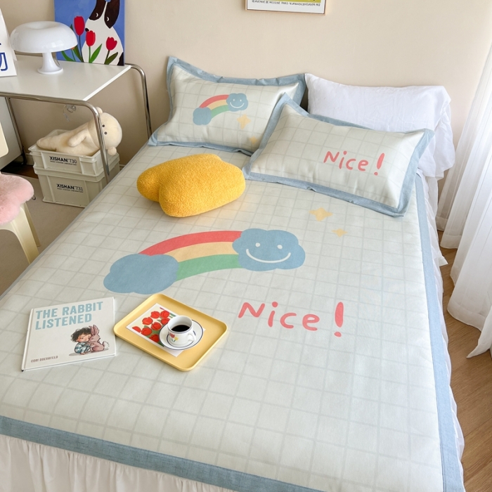 91家纺网 家纺一手货源 找家纺 时年 2022新款全工艺环保数码印花高品质水洗冰丝凉席 彩虹心情