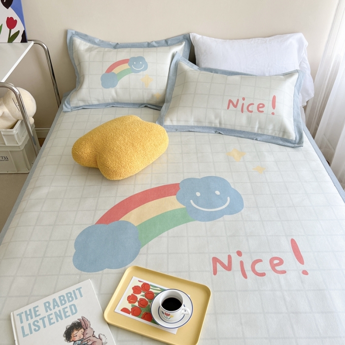 91家纺网 家纺一手货源 找家纺 时年 2022新款全工艺环保数码印花高品质水洗冰丝凉席 彩虹心情