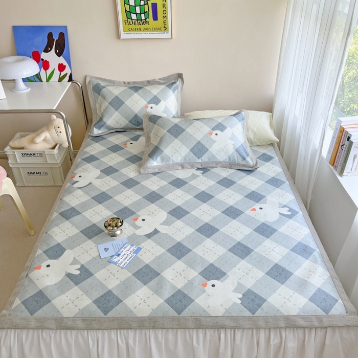 91家纺网 家纺一手货源 找家纺 时年 2022新款全工艺环保数码印花高品质水洗冰丝凉席 和平鸽