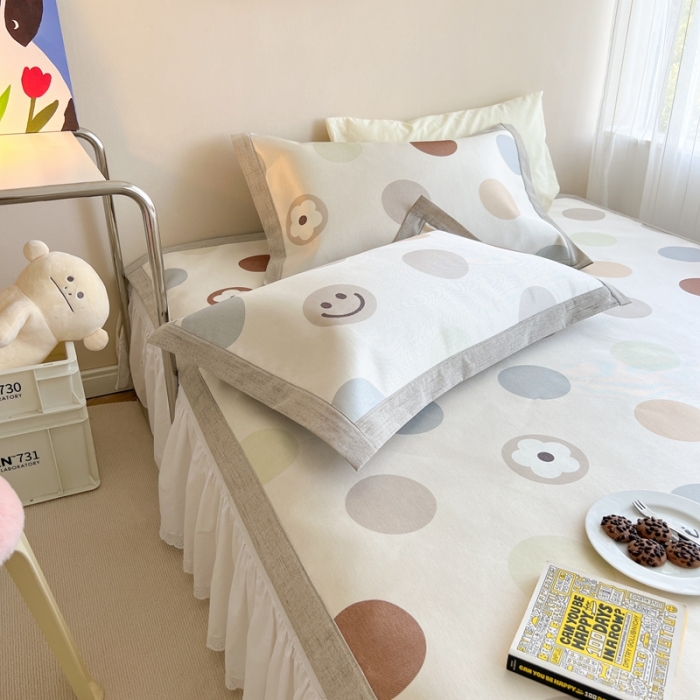 91家纺网 家纺一手货源 找家纺 时年 2022新款全工艺环保数码印花高品质水洗冰丝凉席 微笑波点