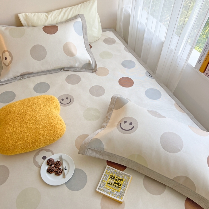 91家纺网 家纺一手货源 找家纺 时年 2022新款全工艺环保数码印花高品质水洗冰丝凉席 微笑波点