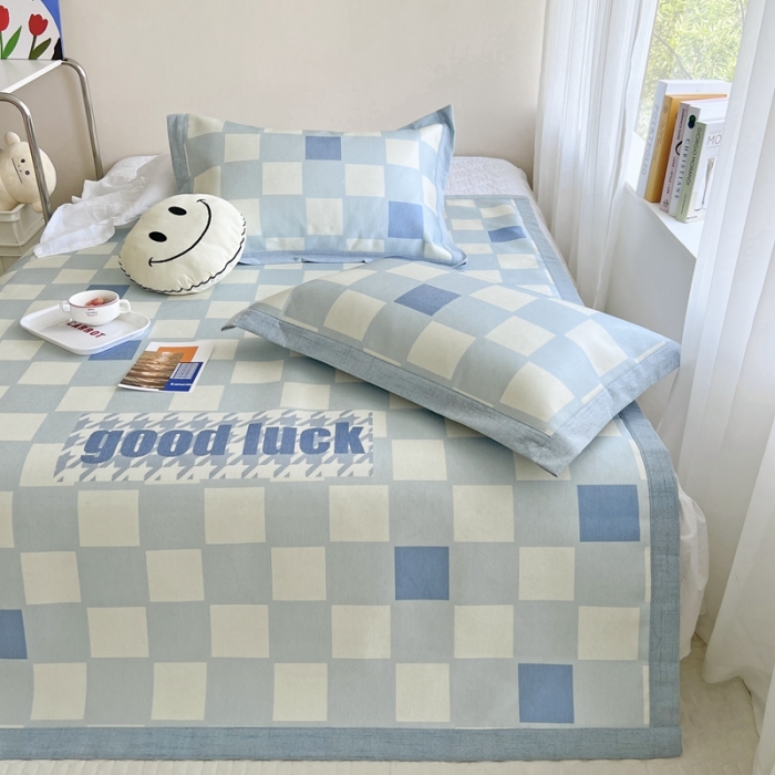 91家纺网 家纺一手货源 找家纺 时年 2022新款全工艺环保数码印花高品质水洗冰丝凉席 幸运格