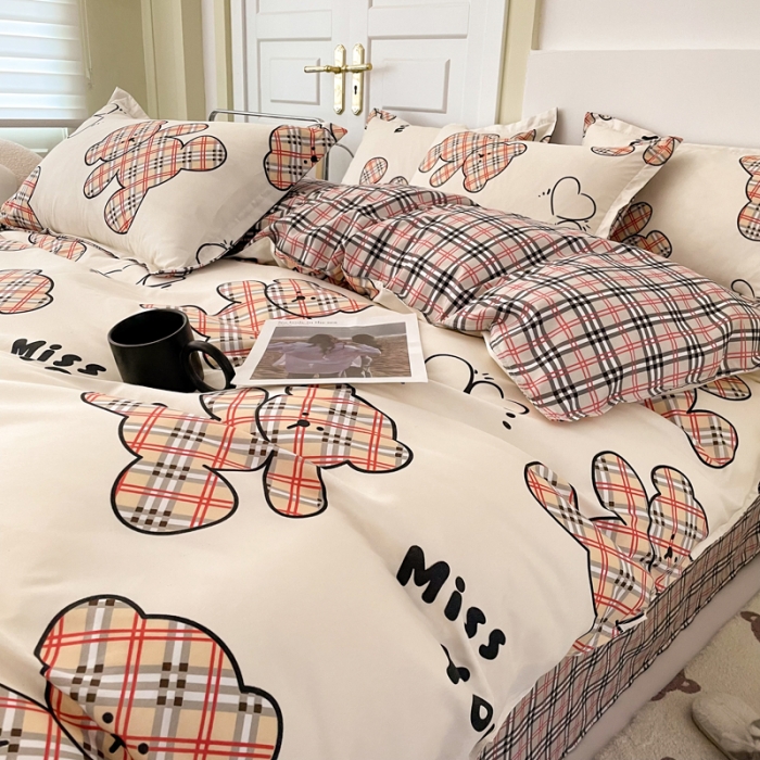 91家纺网 家纺一手货源 找家纺 米粒 2022新款芦荟棉四件套 巴宝熊