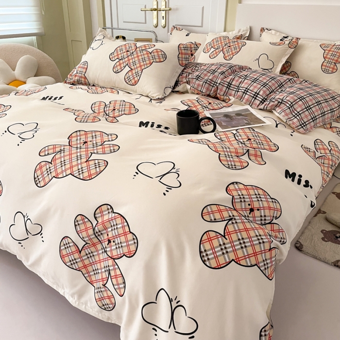 91家纺网 家纺一手货源 找家纺 米粒 2022新款芦荟棉四件套 巴宝熊