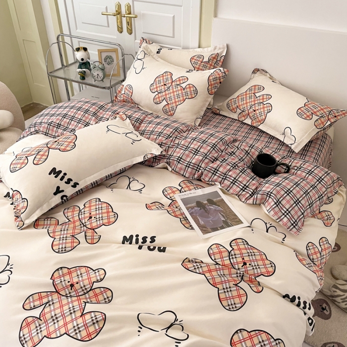 91家纺网 家纺一手货源 找家纺 米粒 2022新款芦荟棉四件套 巴宝熊