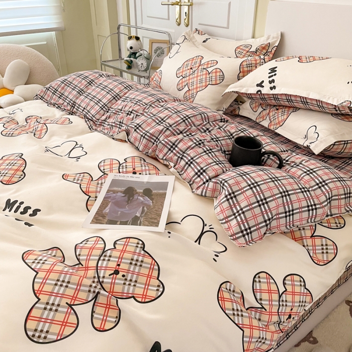 91家纺网 家纺一手货源 找家纺 米粒 2022新款芦荟棉四件套 巴宝熊