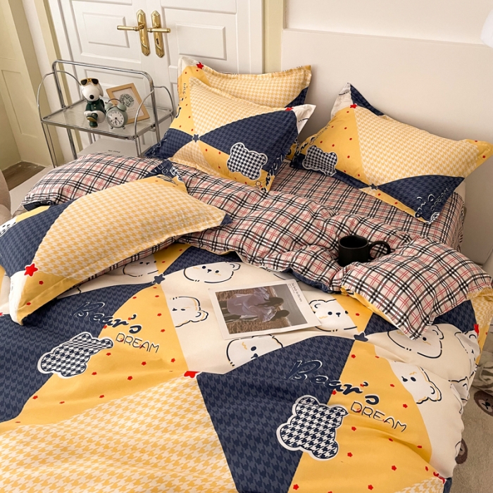 91家纺网 家纺一手货源 找家纺 米粒 2022新款芦荟棉四件套 梦想小熊