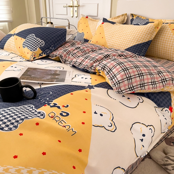 91家纺网 家纺一手货源 找家纺 米粒 2022新款芦荟棉四件套 梦想小熊