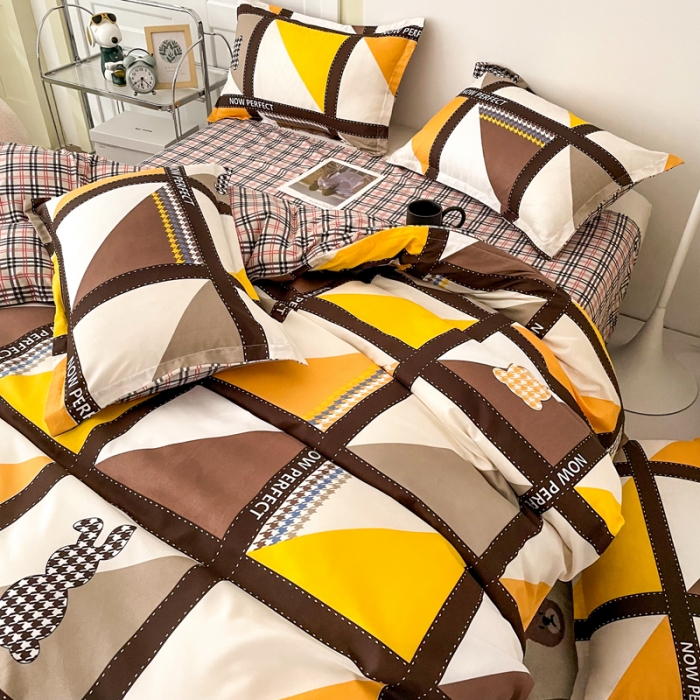 91家纺网 家纺一手货源 找家纺 米粒 2022新款芦荟棉四件套 暖阳