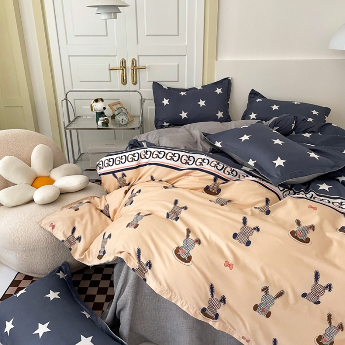 91家纺网 家纺一手货源 找家纺 米粒 2022新款芦荟棉四件套 星星兔