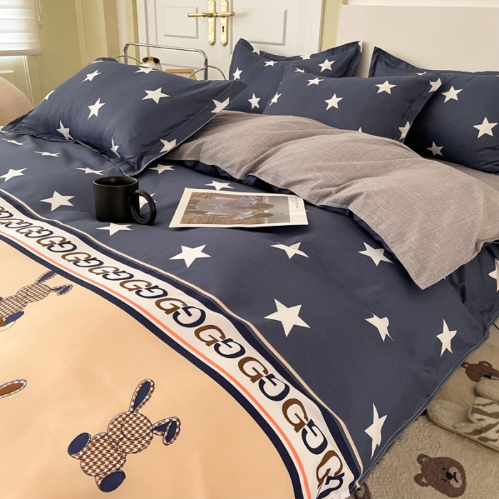 91家纺网 家纺一手货源 找家纺 米粒 2022新款芦荟棉四件套 星星兔